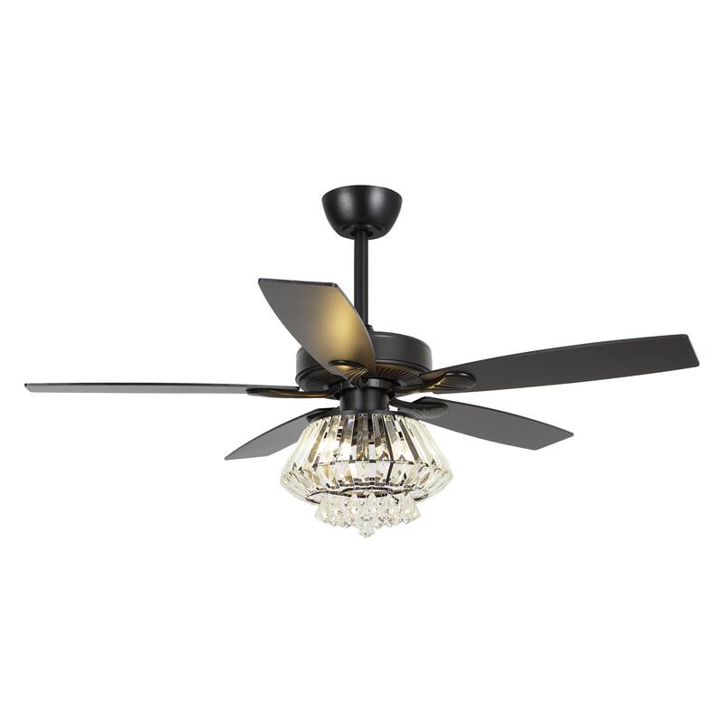 52" Matte Black Wood 5-Blade Crystal Ceiling Fan with Remote
