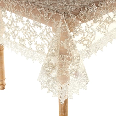 Violet Linen Botany Bridal Embroidered Emblem Floral Lace Pattern Tablecloth