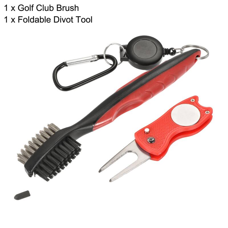 Golf Club Brush Dust Groove Cleaner w Extension Cord Clip Divot Tool