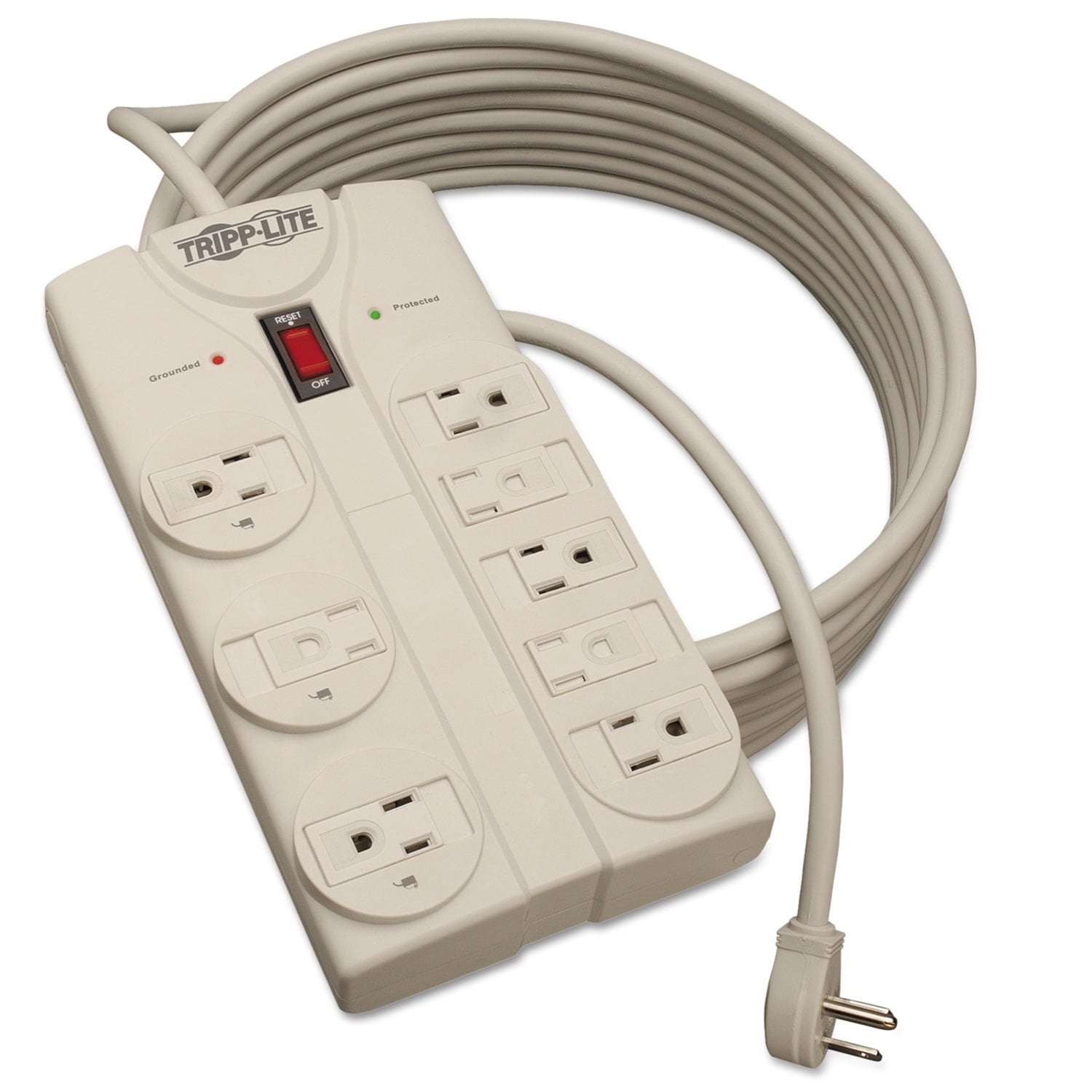Protect It! Surge Protector, 8 Outlets, 25 ft Cord, 1440 Joules, Light Gray - Clear