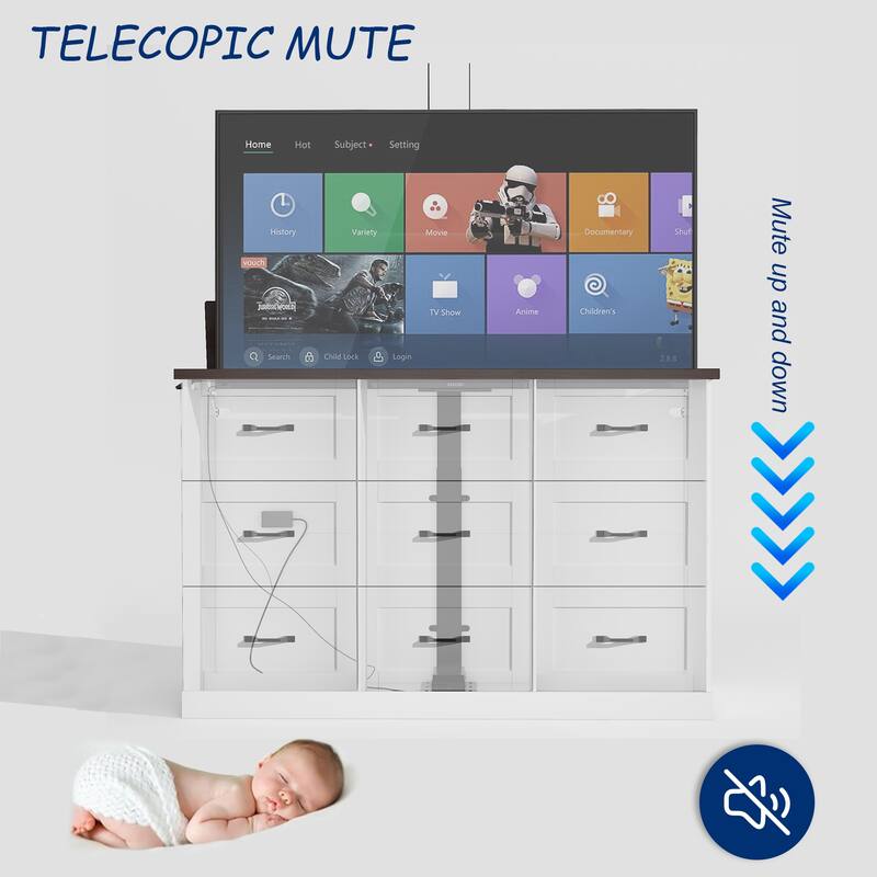 Lift TV Cabinet Electric TV Lift Dresser w/Dual Control and 2 Power Outlets Dresser Entertainment Center