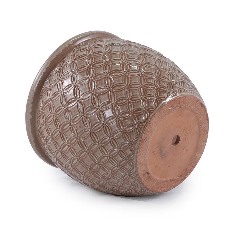 3-Piece Designer Ceramic Planter Set Weatherproof Striped Collection with Drainage