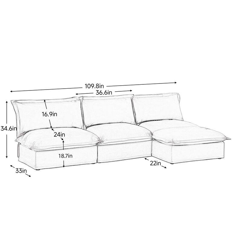 109.8" Chenille Modular Sectional with Reversible Ottoman and 3-Seater Armless Design & Free Combination
