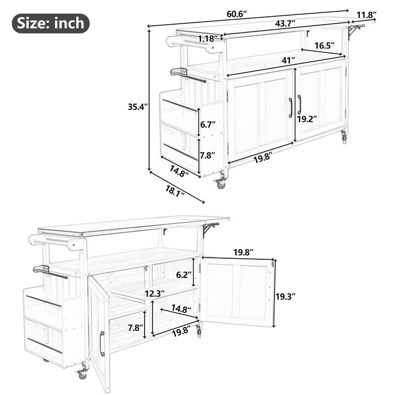 Foldable Outdoor Mobile Portable Kitchen Island Cart with Lockable Wheels, Storage Cabinet and Towel Rack