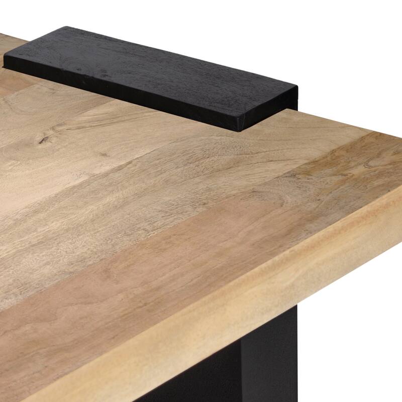 Bonne Coffee Table, 60 Inch Wide Rectangular Top, Handcrafted White Oak and Sandblasted Black