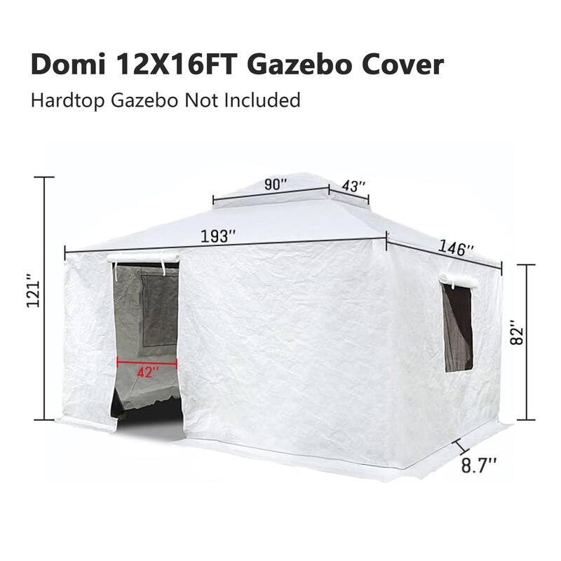 Domi 8' x 8' Universal Winter Gazebo Cover, All Season Waterproof Enclosed Cover with Sidewalls & Ventilated Mesh Windows, White