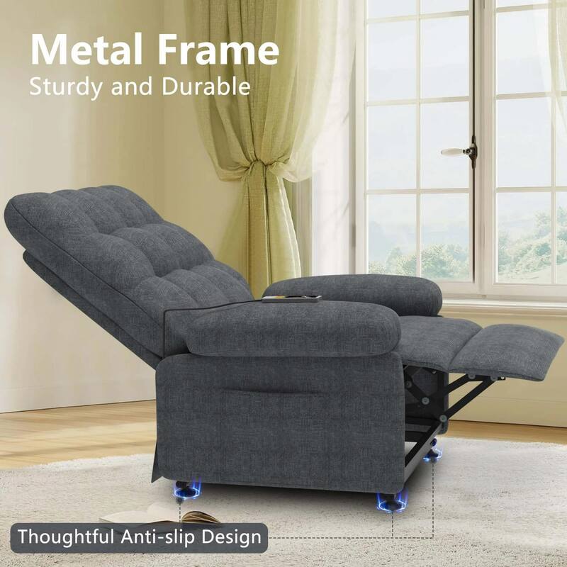 Breathable Fabric Recliner With Remote Control ,Side Pockets ,Adjustable Backrest And Footrest