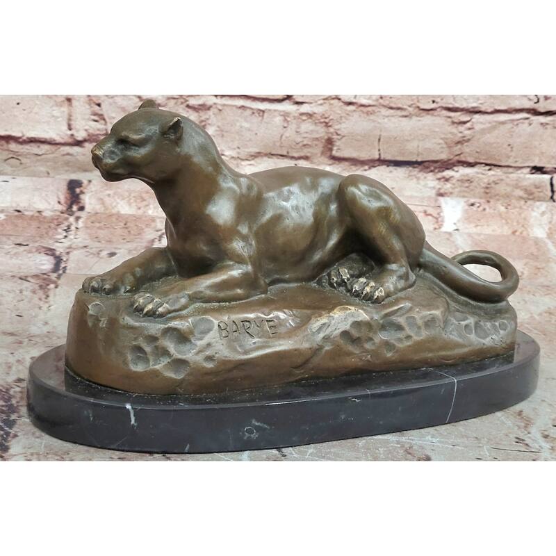 Hot Cast Bronze Cougar Puma Mountain Imitative Lion Resting Guardian Statue Sculpture Art