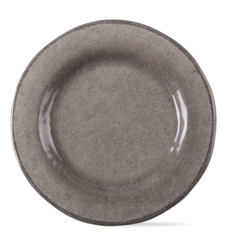9"x9" Veranda Cracked Glazed Solid Wavy Edge Melamine Dinnerware Salad Plate Dishwasher Safe Indoor Outdoor Grey