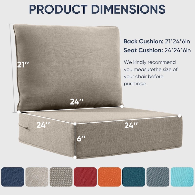 2 Pairs 6 Inch Seat & Back Cushion - Grey - 6 Inch