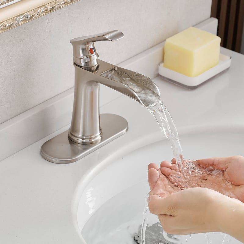 Single-handle Bathroom Waterfall Sink Faucet with Drain and Deckplate