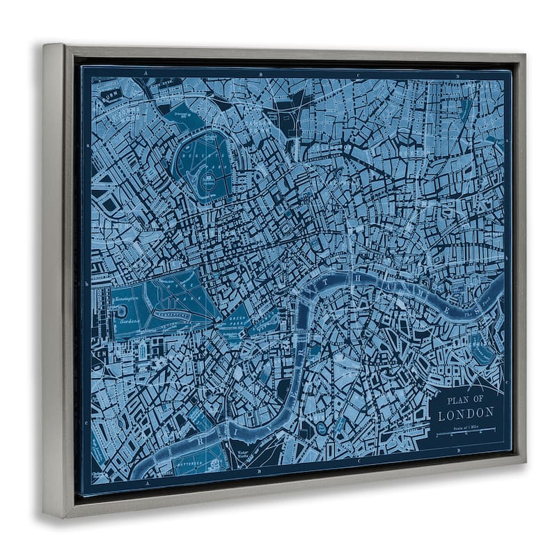 Stupell Blue Detailed London Map Framed Floater Canvas Wall Art Design By Phillipa Katz