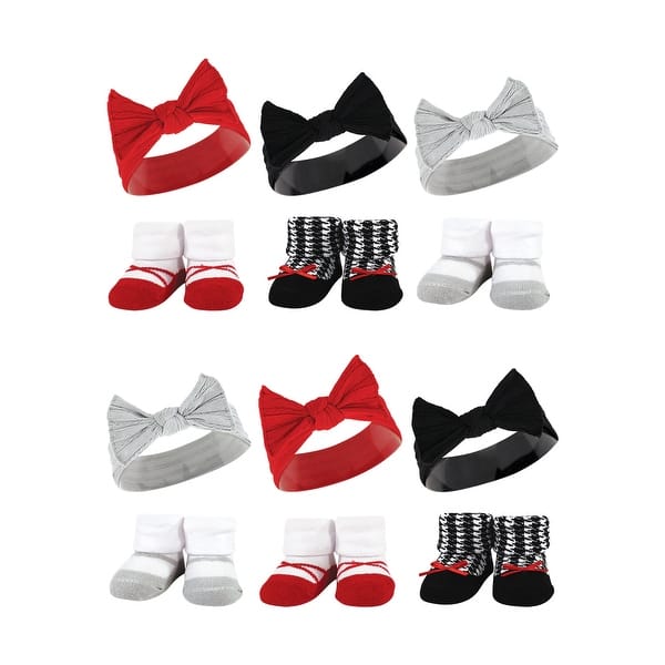 slide 1 of 1, Hudson Baby Infant Girl 12Pc Headband and Socks Giftset, Red Houndstooth Bows, One Size - Red Houndstooth Bows Red Houndstooth Bows - One Size