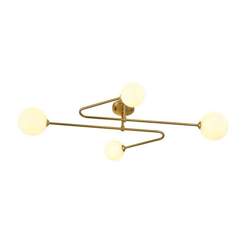 Mid-Century Opal Glass Globe Sputnik Semi Flush Mount Light