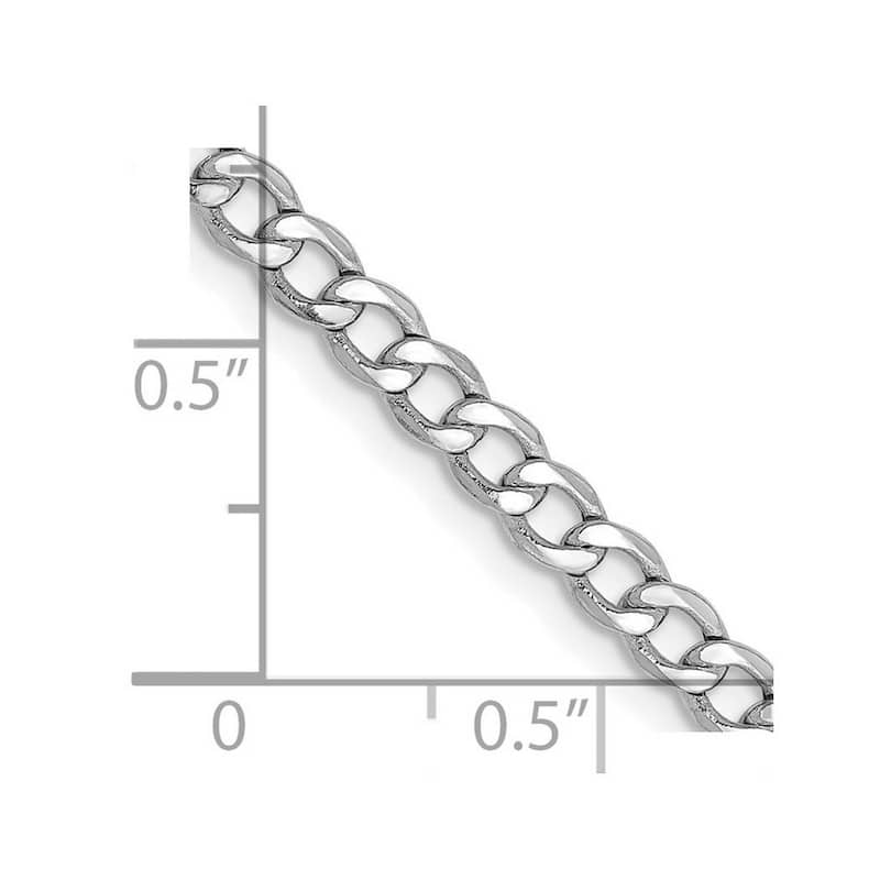 Curata 14k White Gold Hollow Polished Lightweight Lobster Claw Closure 3.35mm Semi solid Curb Link Chain Bracelet