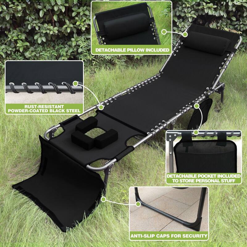 VEIKOUS Patio Chaise Lounge Chairs for Outdoor Tanning Chair with Face Hole, Pillow and Pocket