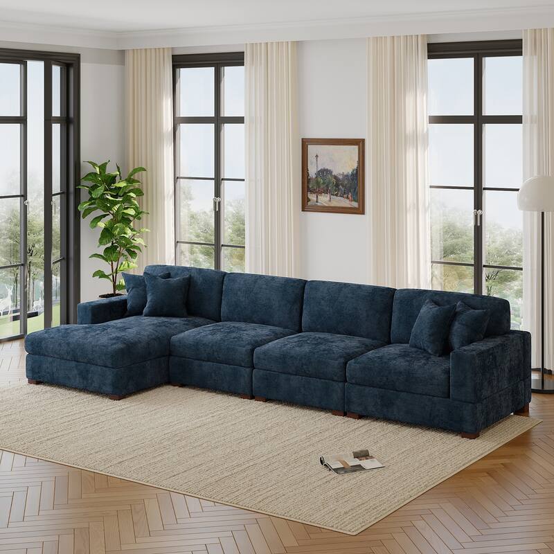 Oversized Modern Chenille L-shape Modular Sectional Sofa with Chaise