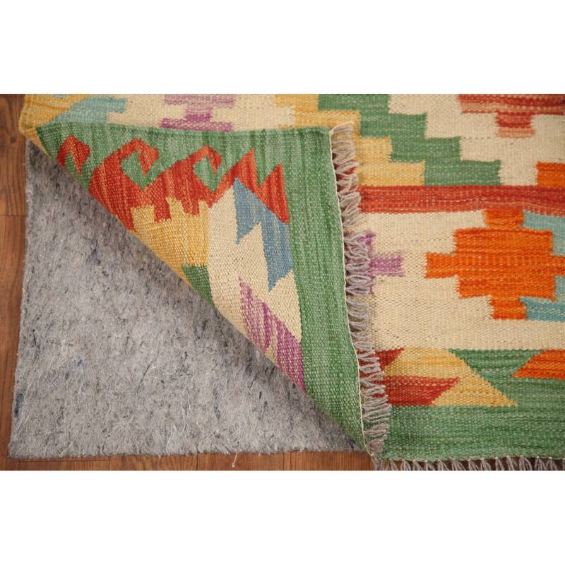 Hand Woven Oriental 100% Wool Carpet Southwestern Geometric Multi-Colored Kilim Area Rug - 6' 10'' X 5' 0''