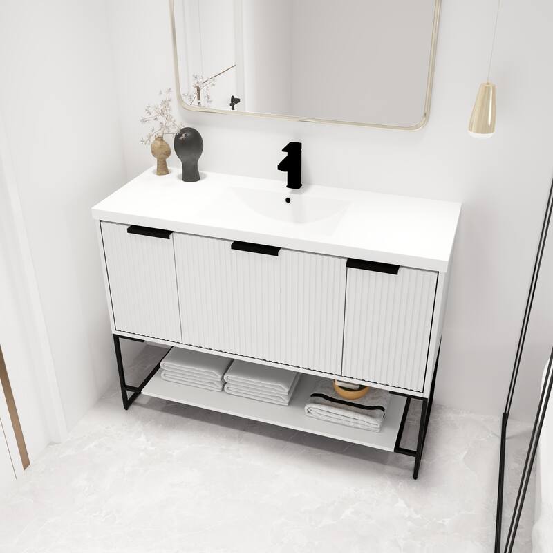 Malwee 24"/30"/48" FreeStanding Bathroom Vanity, Floor Stand Bathroom Vanity with Resin Top,Soft Close Door & Drawer