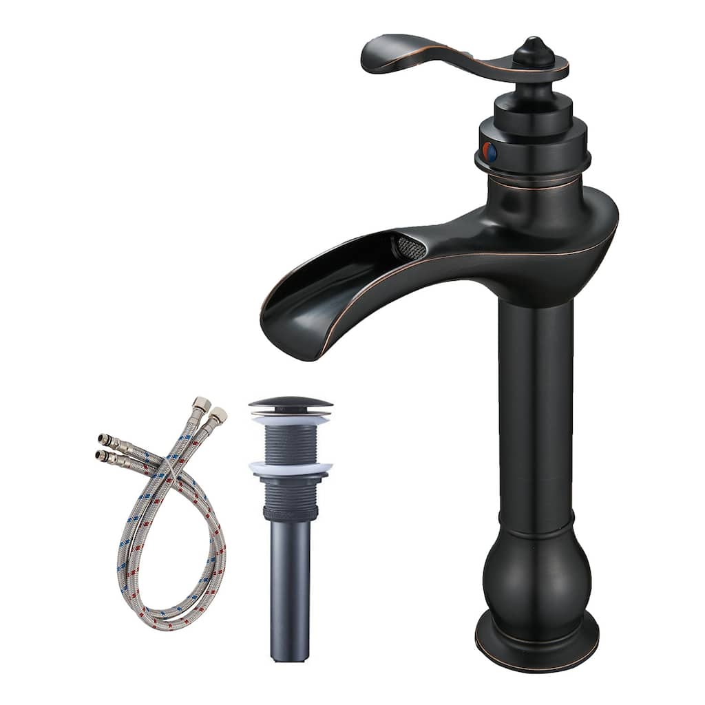 Vibrantbath Vessel Sink Faucet Waterfall with Drain Assembly and Hose