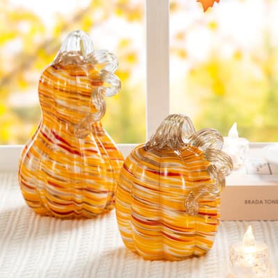 Glitzhome Fall Harvest Glass Pumpkin & Gourd Decor Halloween Thanksgiving Centerpiece (Set of 2/Set of 3)
