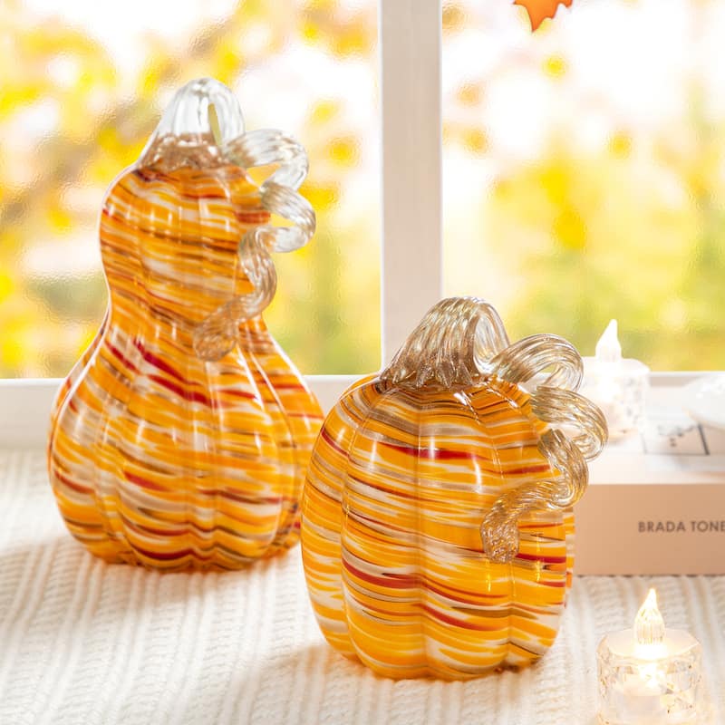 Glitzhome Fall Harvest Glass Pumpkin & Gourd Decor Halloween Thanksgiving Centerpiece (Set of 2/Set of 3) - Set of 2-B