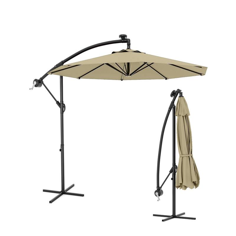 Coromose 10FT Hanging Cantilever Umbrella, 8 Ribs, 360 Rotating Base