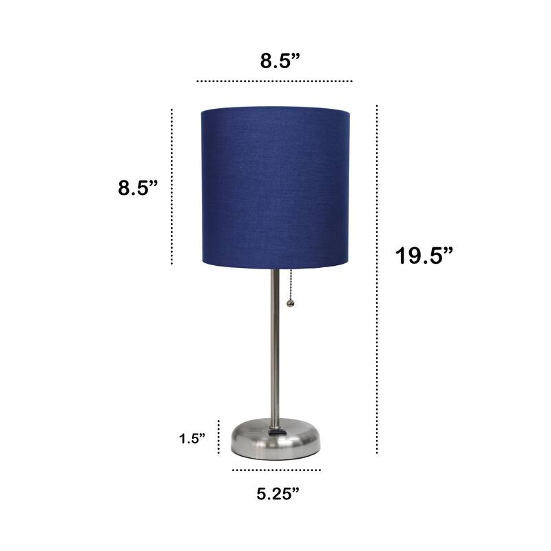 19.5" Power Outlet Metal Lamp in Steel w Aqua Shade