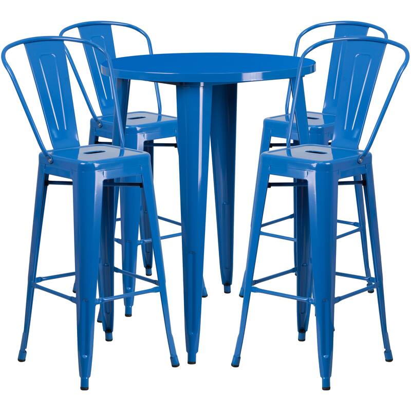 30'' Round Metal Indoor-Outdoor Bar Table Set with 4 Cafe Stools - 30"W x 30"D x 41"H