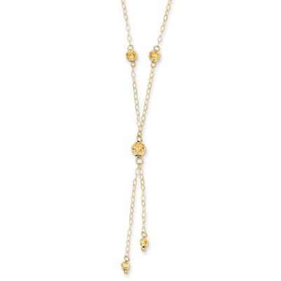 Curata 14k Yellow Gold Textured Bead Lariat Necklace, 16+2"