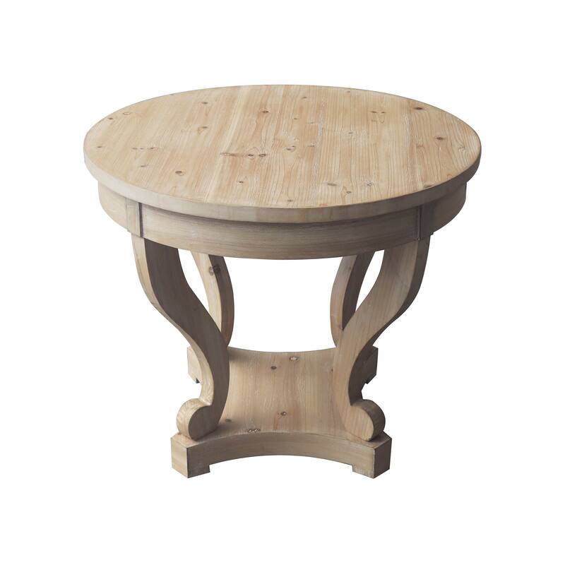 Farmhouse Curved Legs Round Table, Smal End Side, Wood Coffee Table with Small Drawer for Kitchen, Living Room