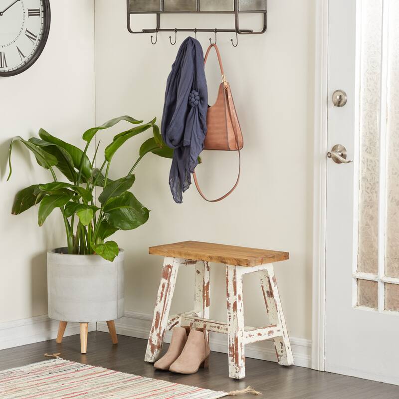 Wood Bench or Stool with Brown Wood Top - Brown or Blue - Roche River Decor