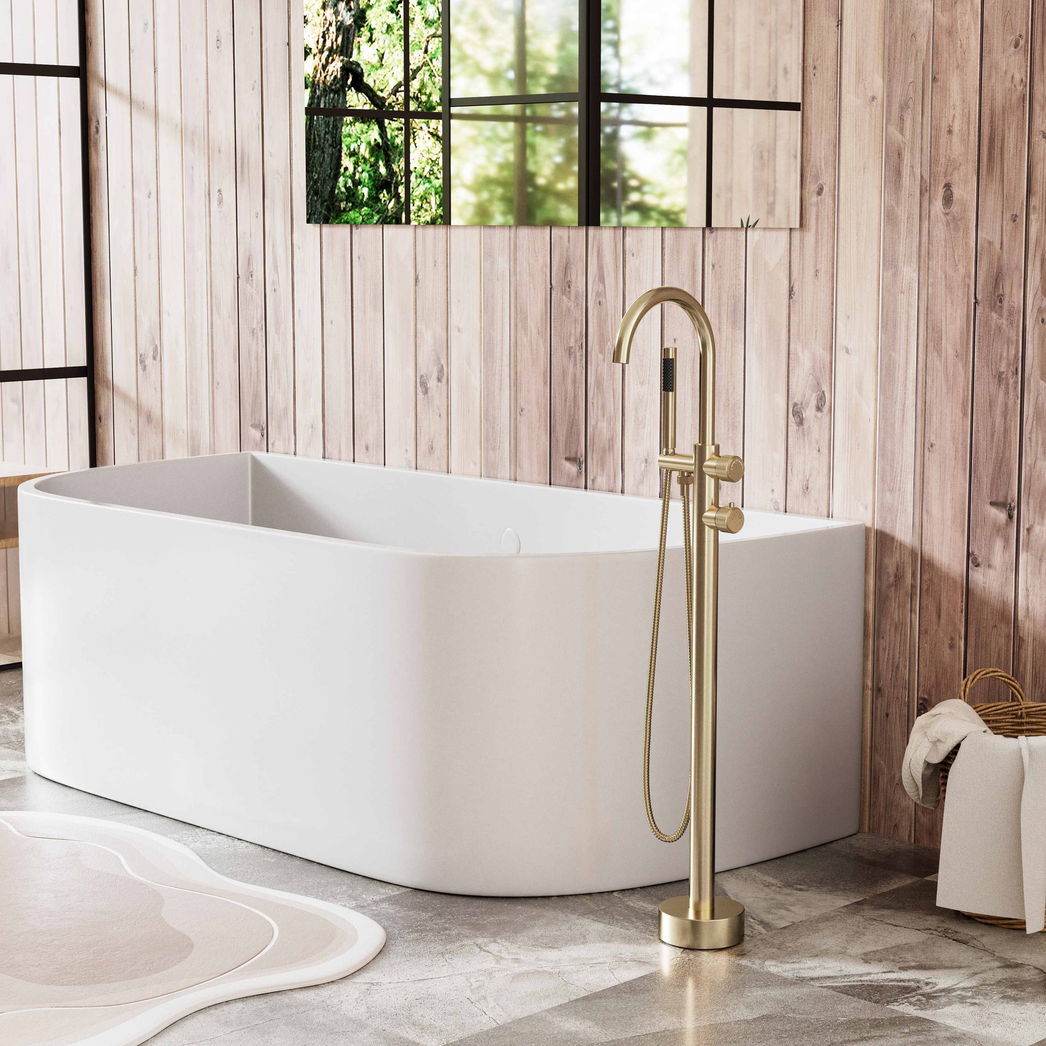 Modland Freestanding 316 Stainless Steel Thermostatic Outdoor Tub Faucet Floor Mount Filler with Handheld Shower,CUPC