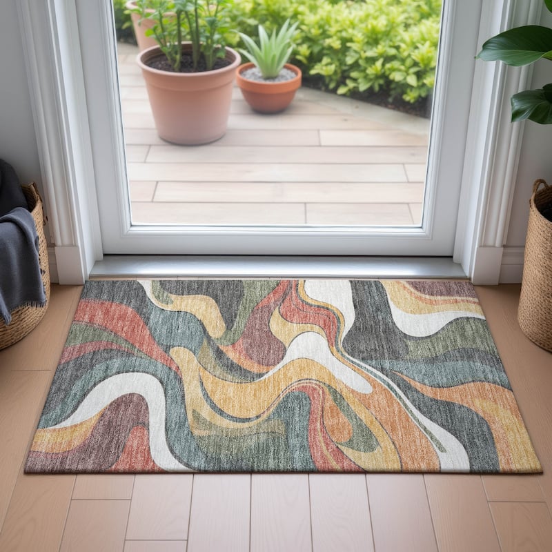Machine Washable Indoor/Outdoor Soft Contemporary Chantille Rug