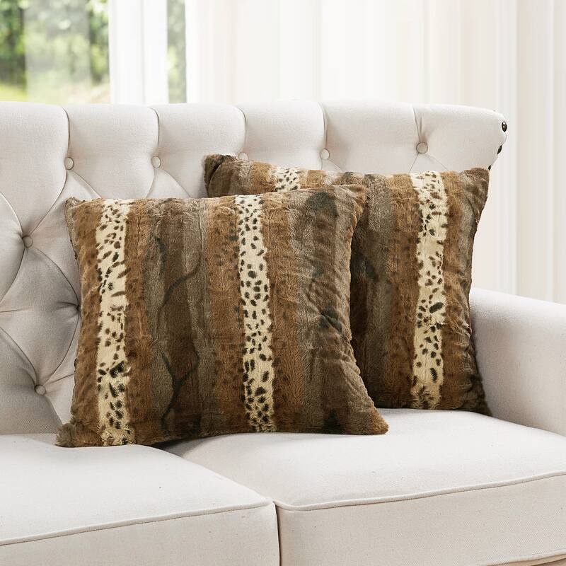 Double Sided Fauxfur 2 Piece Pillow Shell Set, NO INSERT - 20" x 20" - Brown