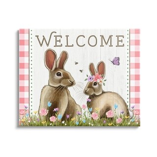 Stupell Welcome Plaid Spring Garden Rabbits Canvas Wall Art by ...