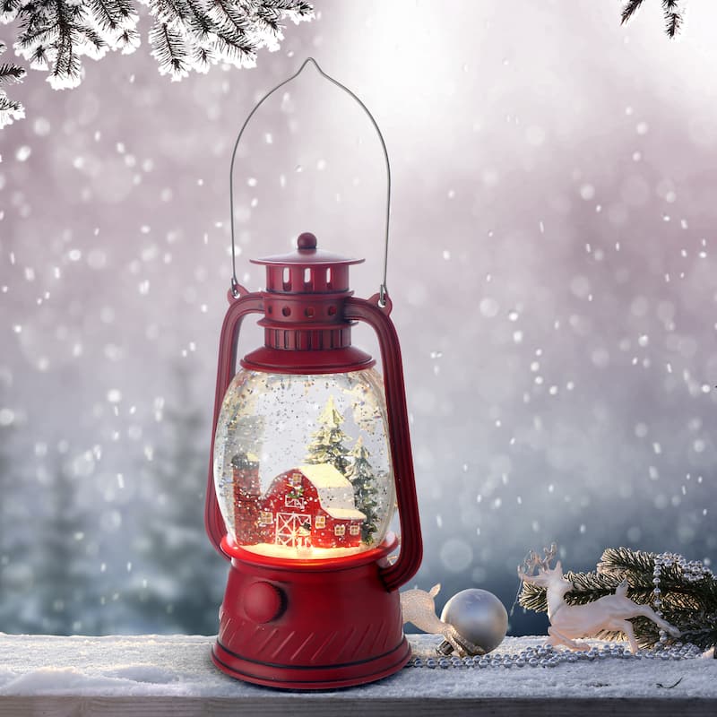 8" LED Battery Operated Timer Country Barn Lantern Water Globe Usb