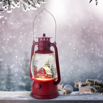8" LED Battery Operated Timer Country Barn Lantern Water Globe Usb