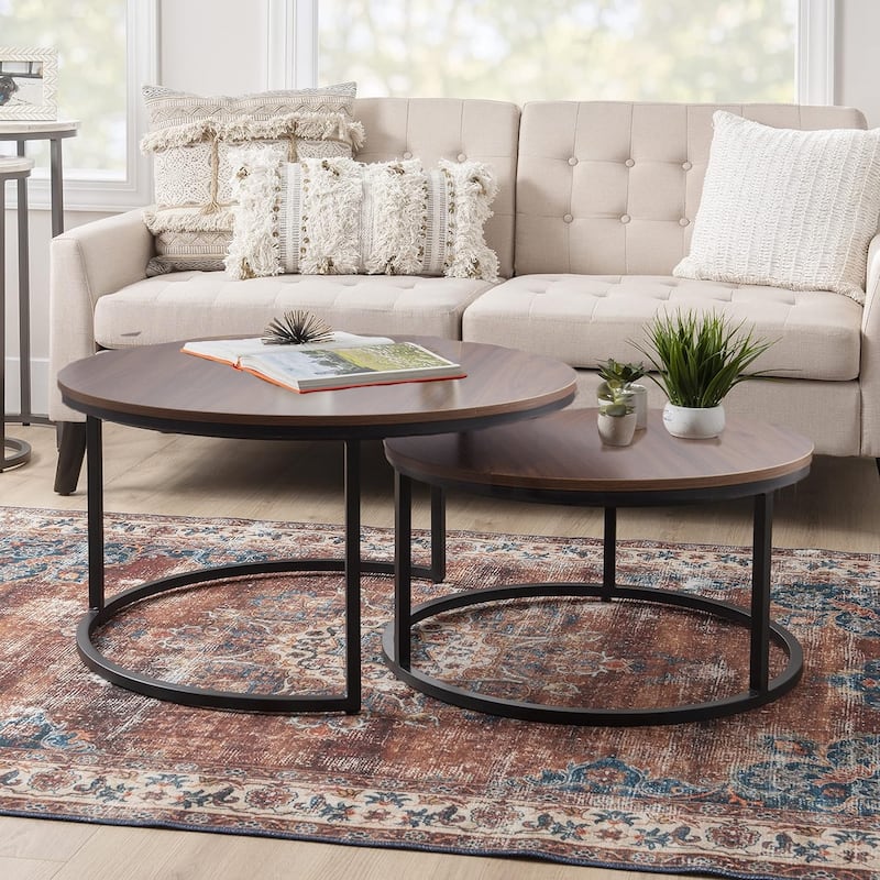Nesting Coffee Tables, Round Nesting Tables Set of 2, End Tables for Living Room, Circle Coffee Tables, Side Tables