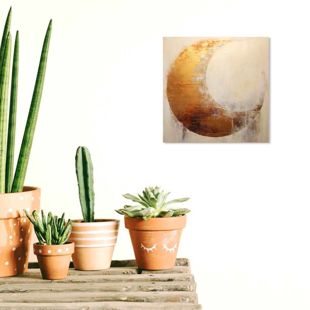 Wynwood Studio Canvas Astronomy and Space Vintage Abstract Moon Gold and Metallic Gold Modern Wall Art Canvas Print