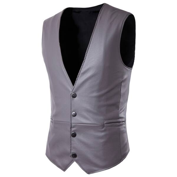 Shop Mens Pu Leather Suit Vest V Neck Waistcoat Vest Solid Casual