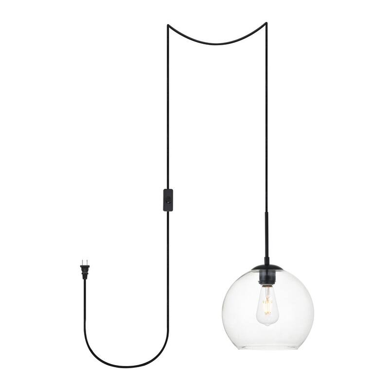 Brad 1-Light Plug in Pendant with Clear Shade - Black - 10" Diameter - Black and Clear Shade