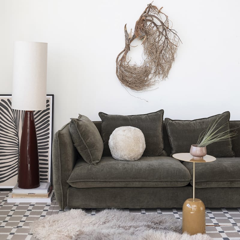 Ceramic Floor Lamp with Linen Shade and Reactive Glaze