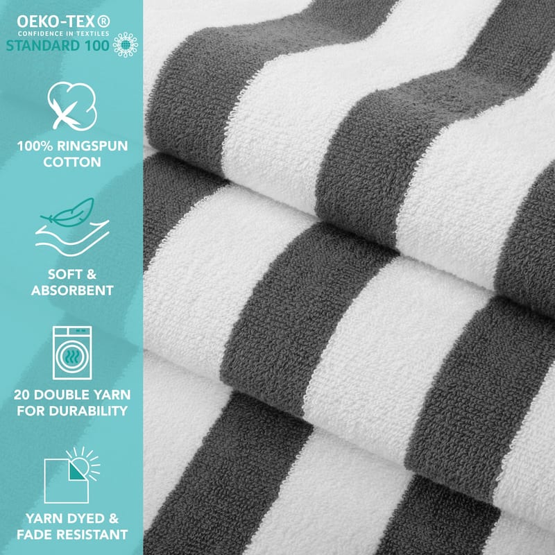 Arkwright Cali Cabana Beach Towels Pack of 4 100% Ring Spun Cotton Large Soft Quick Dry Pool Towel, Perfect for Hotel 30 x 60 in