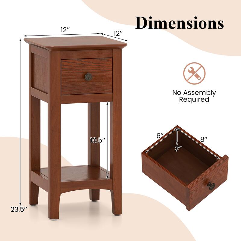 Gymax 2PCS Nightstand 3-Tier Bedside Table w/ Open Storage Shelf &