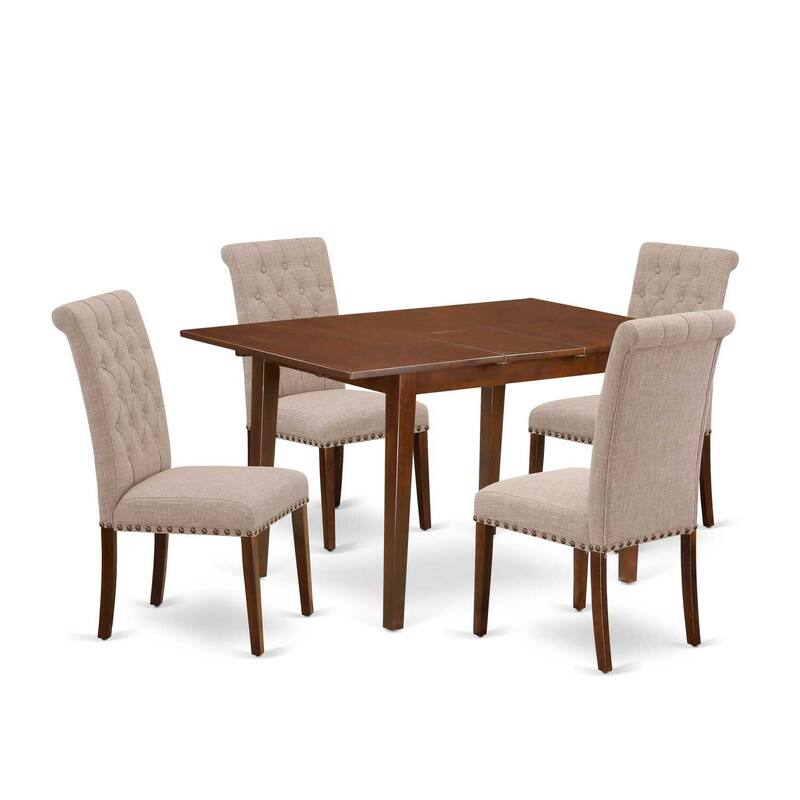 HomeStock 5-Pc Mahogany Finish Solid Wood Top - Rectangular Dining Room Set with Butterfly Leaf - Seats 4