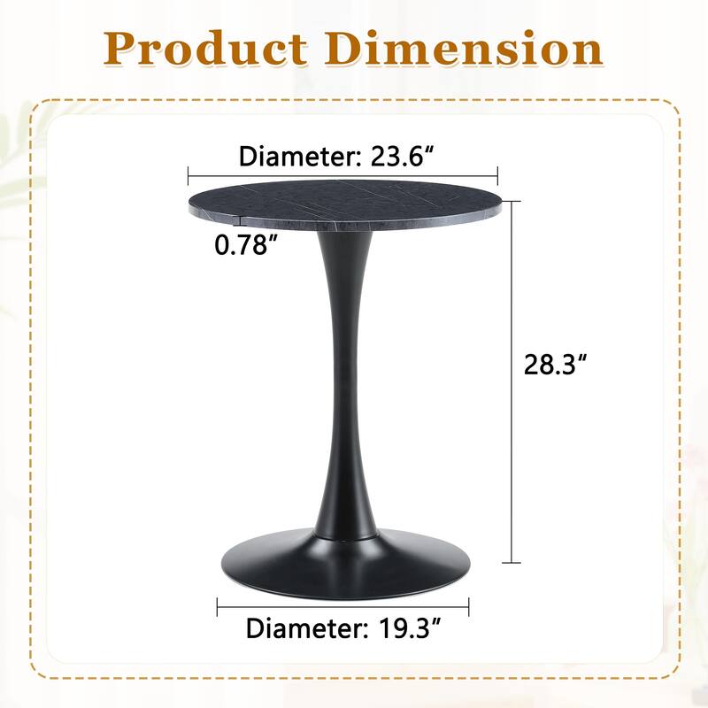 Round Dining Table, 23.6" Circle Tulip Table with Thickened Tabletop & Metal Pedestal, Mid Century Modern Bistro Table