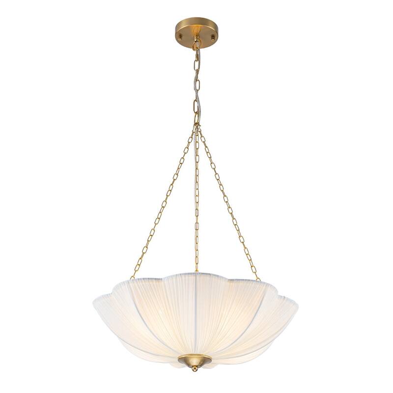 French Country White Ribbed Fabric Bloom Cage Pendant Light 19.3 in
