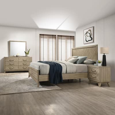 Roundhill Furniture Arena Contemporary Wood Bedroom Set: Panel Bed, Dresser, Mirror, 2 Nightstands in Antique Gray