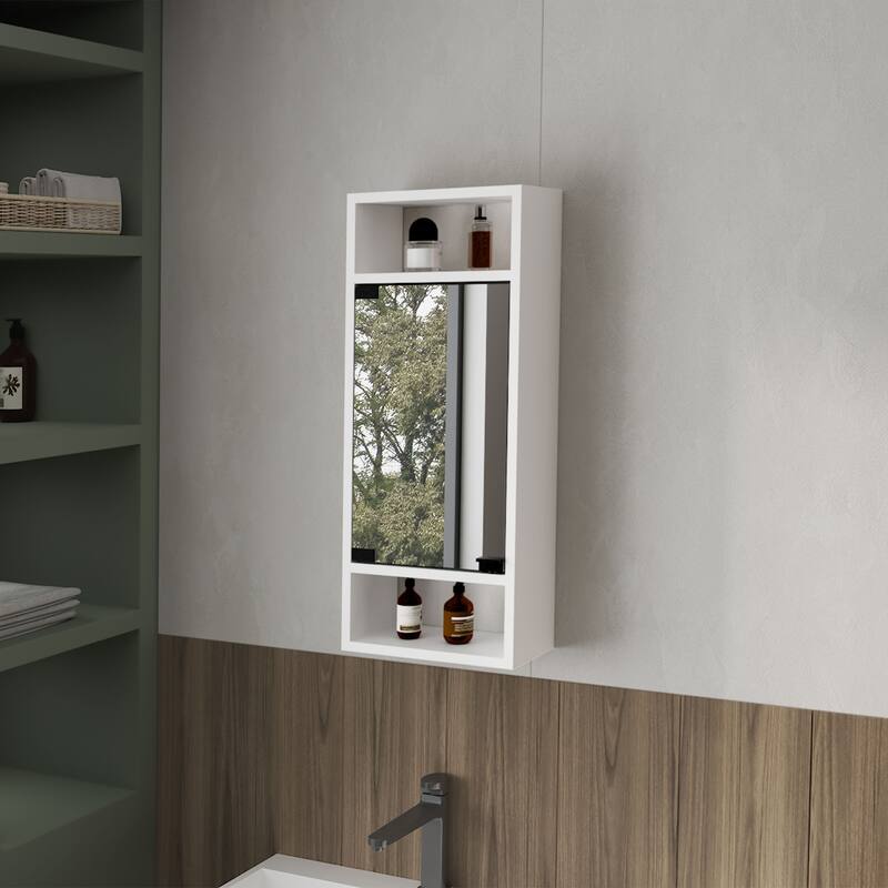 Medicine Cabinet with Mirrored Door and Open Storage